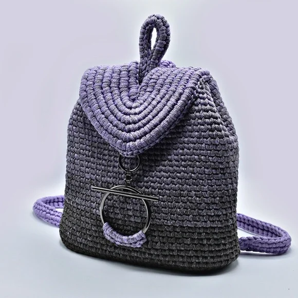 💕 Handmade Backpack in Lilac and Gray Melange - Picture 1 of 5